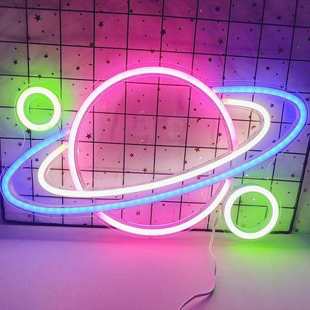 Planet Shape Astronaut Spaceship Neon Wall Light - Fun Gifts & More