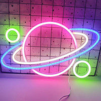 Planet Shape Astronaut Spaceship Neon Wall Light - Fun Gifts & More