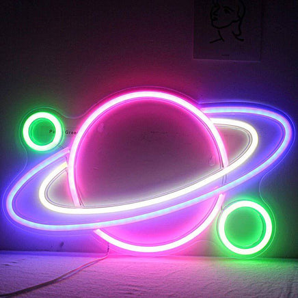 Planet Shape Astronaut Spaceship Neon Wall Light - Fun Gifts & More