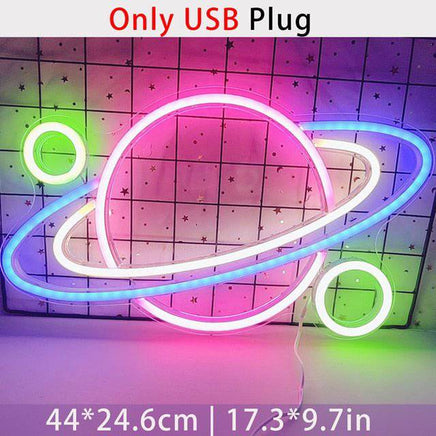 Planet Shape Astronaut Spaceship Neon Wall Light - Fun Gifts & More