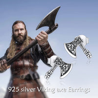 Sterling Silver Viking Axe Stud Earrings - Fun Gifts & More