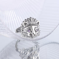 S925 Sterling Silver Chieftain Living Vintage Indian Cat Head Ring - Fun Gifts & More