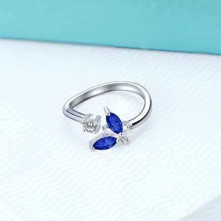 925 Sterling Silver Butterfly Ring with Sapphire Blue Crystal - Fun Gifts & More