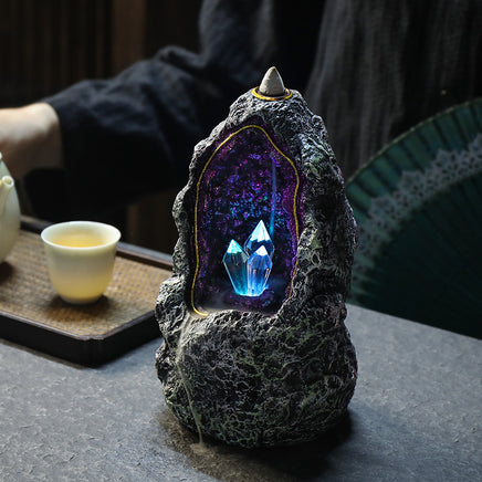 Creative Resin Backflow Incense Burner Crystal Cave LED Night Light - Fun Gifts & More