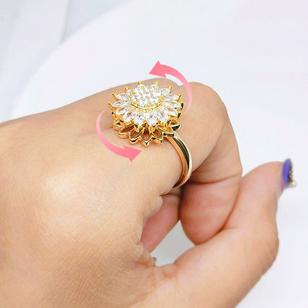 Rotating SUNFLOWER Full Diamond Sunflower Ring - Fun Gifts & More