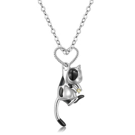 Cute 3D Cow Cat S925 Sterling Silver Necklace Girl Cute Forest Animal Necklace - Fun Gifts & More