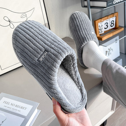 Solid Color Simple Cotton Slippers Winter Non-slip Home Warm Plush Slippers Household Indoor Couple Women's House Shoes - Fun Gifts & More