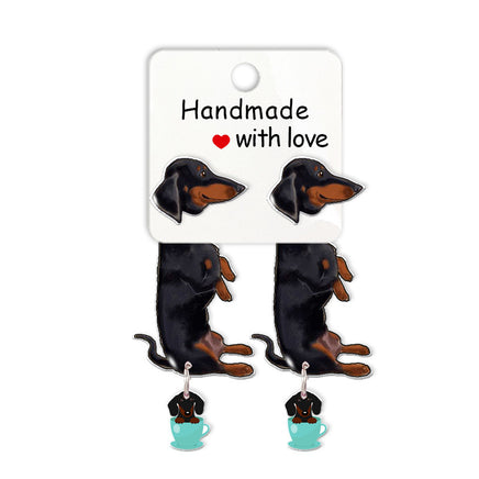 Cute Animal Dachshund Stud Earrings Cartoon Puppy - Fun Gifts & More