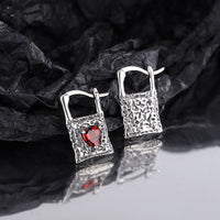 Sterling Silver Earrings Vintage Silver Lock Earrings Inlaid With Heart-shaped Zircon S925 Silver - Fun Gifts & More