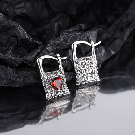 Sterling Silver Earrings Vintage Silver Lock Earrings Inlaid With Heart-shaped Zircon S925 Silver - Fun Gifts & More