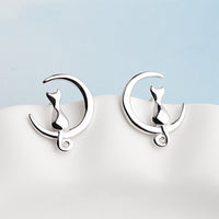 Moon Cat Sterling Silver Earrings Female - Fun Gifts & More