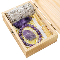 Natural Crystal Amethyst Wooden Box Set Gift Box - Fun Gifts & More