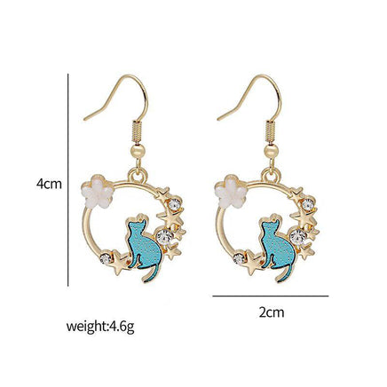 Fashion Cartoon Kitten Geometric Circular Garland Earrings - Fun Gifts & More