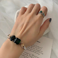 925 Silver Geometric Green Crystal Bracelet Female Unique Design Retro Light Luxury Fashion Popular Jewelry - Fun Gifts & More