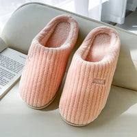 Solid Color Simple Cotton Slippers Winter Non-slip Home Warm Plush Slippers Household Indoor Couple Women's House Shoes - Fun Gifts & More