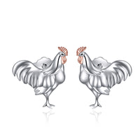 Chicken Stud Earrings 925 Sterling Silver Rooster Earrings Jewelry - Fun Gifts & More