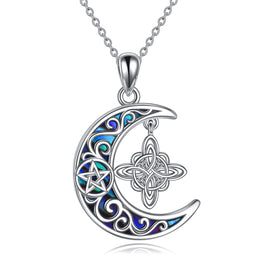 Witches Knot Necklace Sterling Silver Celtic Crescent Knot Pendant Necklace Abalone Shellfish Pagan Jewelry - Fun Gifts & More