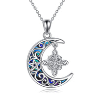 Witches Knot Necklace Sterling Silver Celtic Crescent Knot Pendant Necklace Abalone Shellfish Pagan Jewelry - Fun Gifts & More