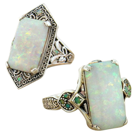 New Product Square White Opal Antique Silver Ring - Fun Gifts & More