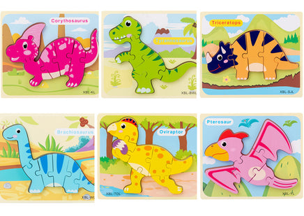 Baby Wooden Cartoon Dinosaur 3D Puzzle Jigsaw for Kids Montessori Early Learning Educational Puzzle Toys - Fun Gifts & More