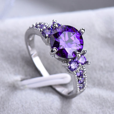 Ring Retro Female Japanese And Korean Purple Zircon Ring Diamond Ring - Fun Gifts & More