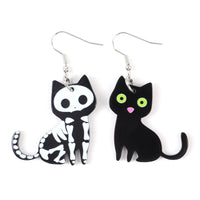 Halloween Cute Black And White Cat Cute Pet And Animal Earrings Personality Style Acrylic Printed Earrings