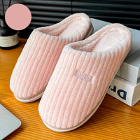 Solid Color Simple Cotton Slippers Winter Non-slip Home Warm Plush Slippers Household Indoor Couple Women's House Shoes - Fun Gifts & More