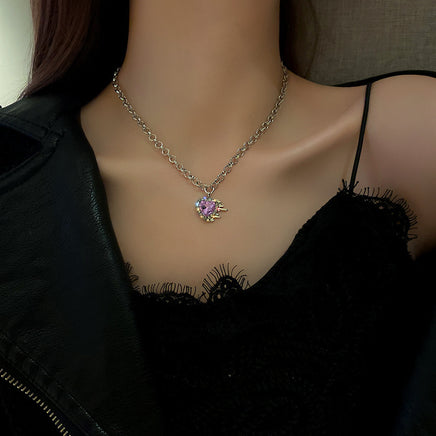 Women Fashion Vintage Crystal Purple Heart Necklace Earrings - Fun Gifts & More