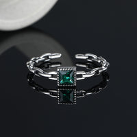 S925 Sterling Silver Emerald Zircon Chain Ring - Fun Gifts & More