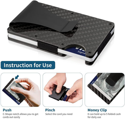 Carbon Fiber Blocking Slim Money Clip RFID Card Holder Metal Men Wallet Gift - Fun Gifts & More