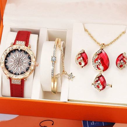 Women's Suit Gift 5-piece Set Watch Bracelet Ring Necklace Earrings Combination Gift Box - Fun Gifts & More