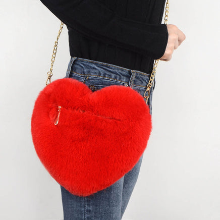 Heart Shaped Plush Chain Shoulder Party Purse - Fun Gifts & More