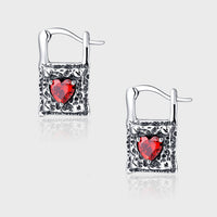 Sterling Silver Earrings Vintage Silver Lock Earrings Inlaid With Heart-shaped Zircon S925 Silver - Fun Gifts & More