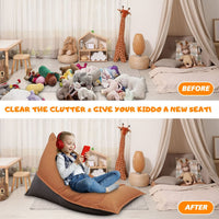 Stuffed Animal Storage Bean Bag Chair Cover For Kids And Parents - Cover ONLY, Washable Premium Canvas Stuffie Seat Orange Grey - Fun Gifts & More