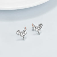 Chicken Stud Earrings 925 Sterling Silver Rooster Earrings Jewelry - Fun Gifts & More