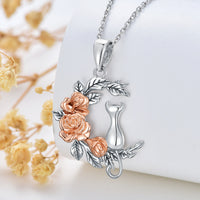 Cat Necklace Cat Rose Jewelry for Cat Lover Sterling Silver as Gifts for Women - Fun Gifts & More