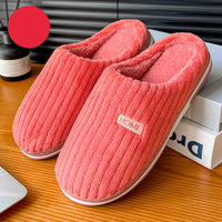 Solid Color Simple Cotton Slippers Winter Non-slip Home Warm Plush Slippers Household Indoor Couple Women's House Shoes - Fun Gifts & More