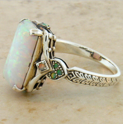 New Product Square White Opal Antique Silver Ring - Fun Gifts & More