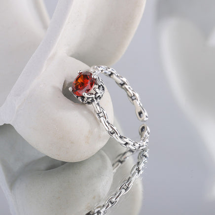 925 Sterling Silver Multicolor Zircon Chain Ring Female - Fun Gifts & More