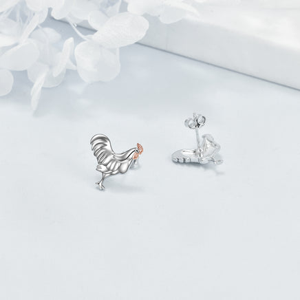 Chicken Stud Earrings 925 Sterling Silver Rooster Earrings Jewelry - Fun Gifts & More