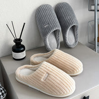 Solid Color Simple Cotton Slippers Winter Non-slip Home Warm Plush Slippers Household Indoor Couple Women's House Shoes - Fun Gifts & More