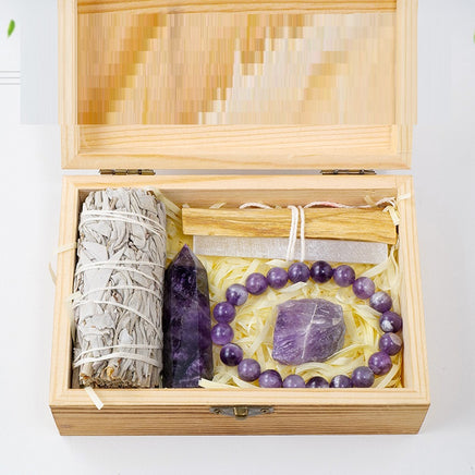 Natural Crystal Amethyst Wooden Box Set Gift Box - Fun Gifts & More