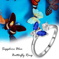 925 Sterling Silver Butterfly Ring with Sapphire Blue Crystal - Fun Gifts & More