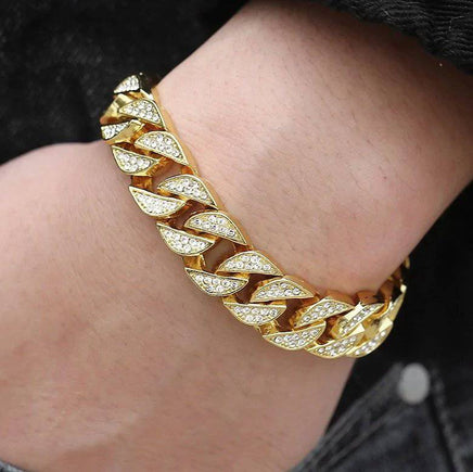 Miami Curb Cuban Chain Bracelet For Men Gold - Fun Gifts & More