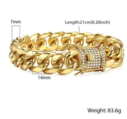 Miami Curb Cuban Chain Bracelet For Men Gold - Fun Gifts & More