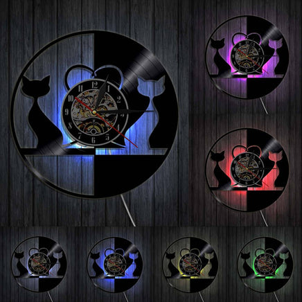 Cat glow animal wall clock vinyl record clock - Fun Gifts & More