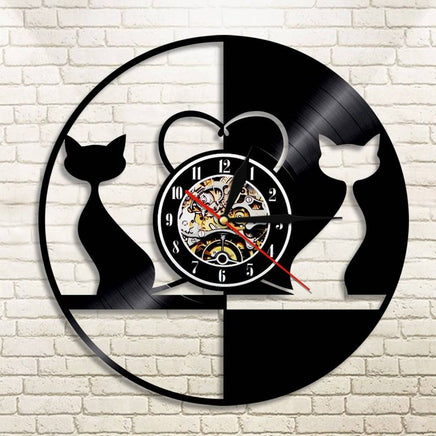 Cat glow animal wall clock vinyl record clock - Fun Gifts & More