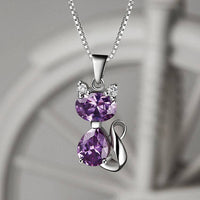 Cute Natural Amethyst Cat Pendant Necklace - Fun Gifts & More