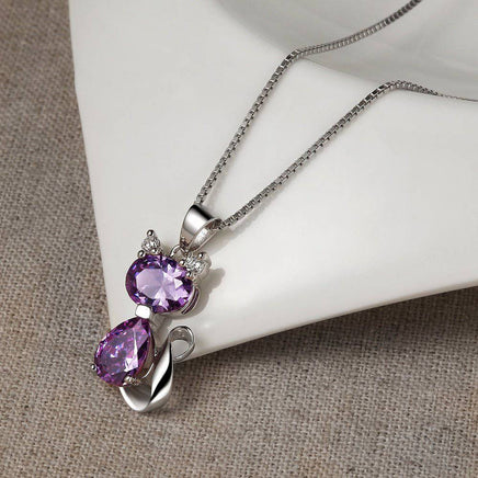 Cute Natural Amethyst Cat Pendant Necklace - Fun Gifts & More