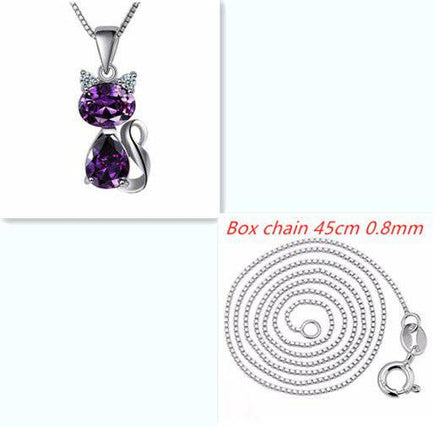 Cute Natural Amethyst Cat Pendant Necklace - Fun Gifts & More